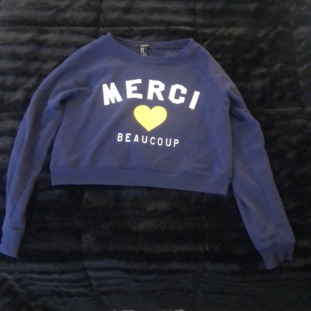 Forever 21 Cropped Merci Sweater💙🤍💛